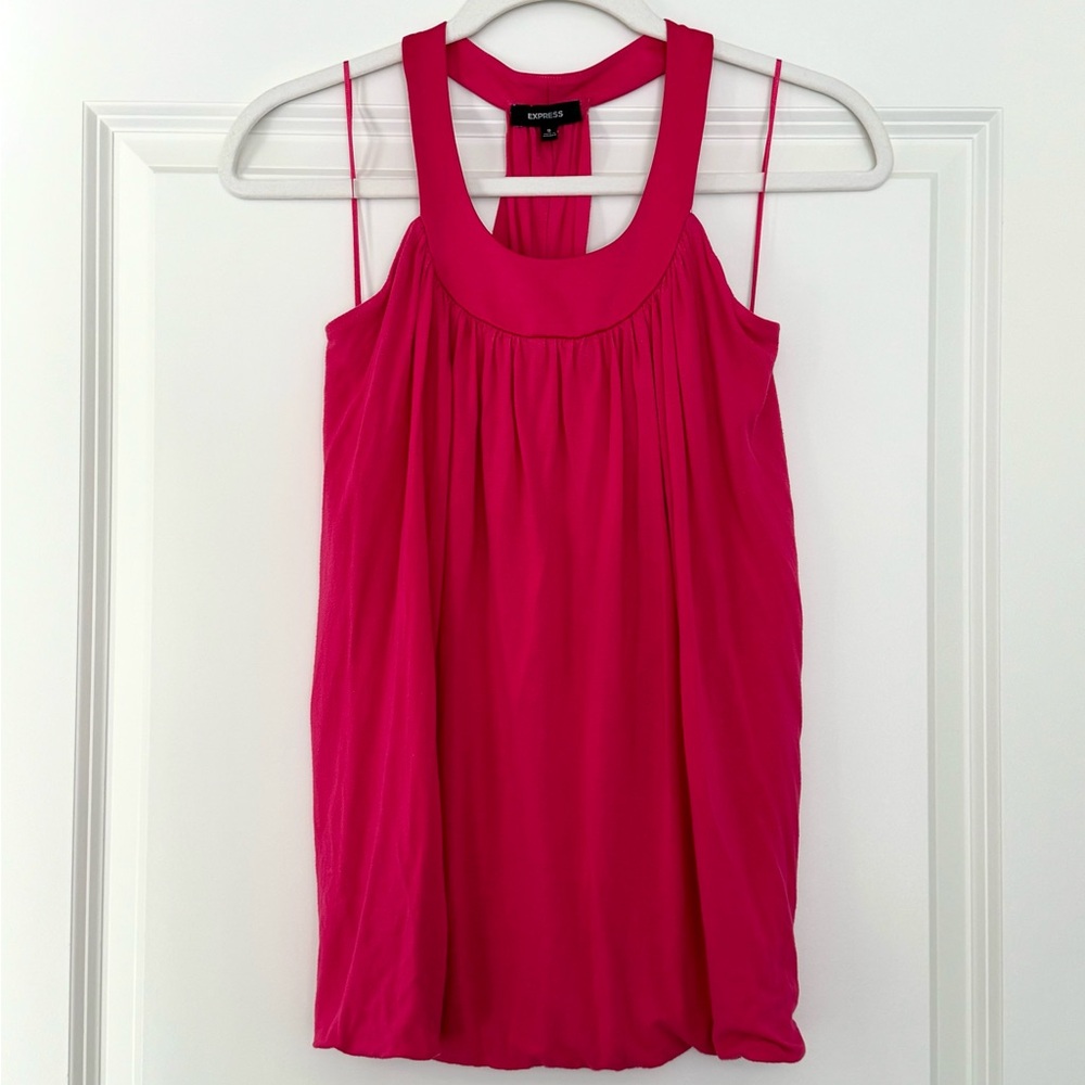 Express Hot Pink Bubble Hem Tank Top Blouse – Racerback